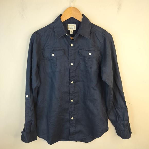The Children's Place Other - The Children's Place Linen Button Down Shirt Kids Boys XL 14 Tab Sleeve Navy